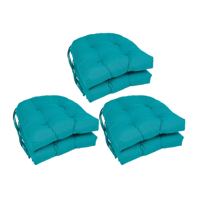 16-inch U-Shaped Indoor Twill Chair Cushions (Set of 2, 4, or 6) - 16" x 16" - Set of 6 - Aqua Blue