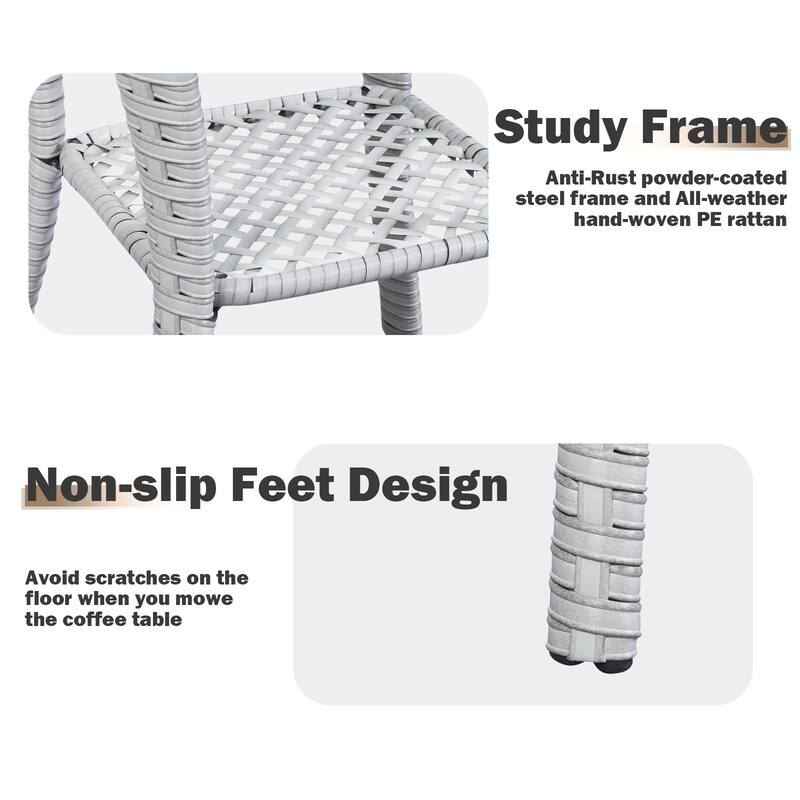 Patio Rattan Wicker Coffee Table with Tempered Glass Top