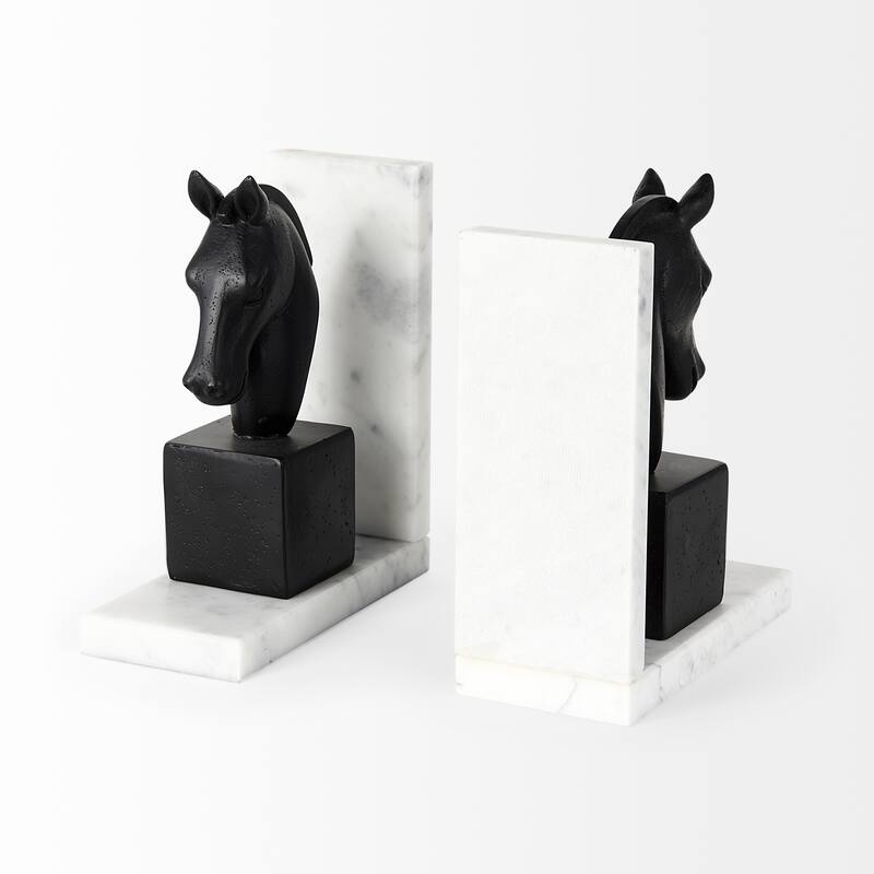 Hidalgo (Set of 2) 14L x 3W Black Majestic Horse Bookends - 14.4L x 3.1W x 8.3H