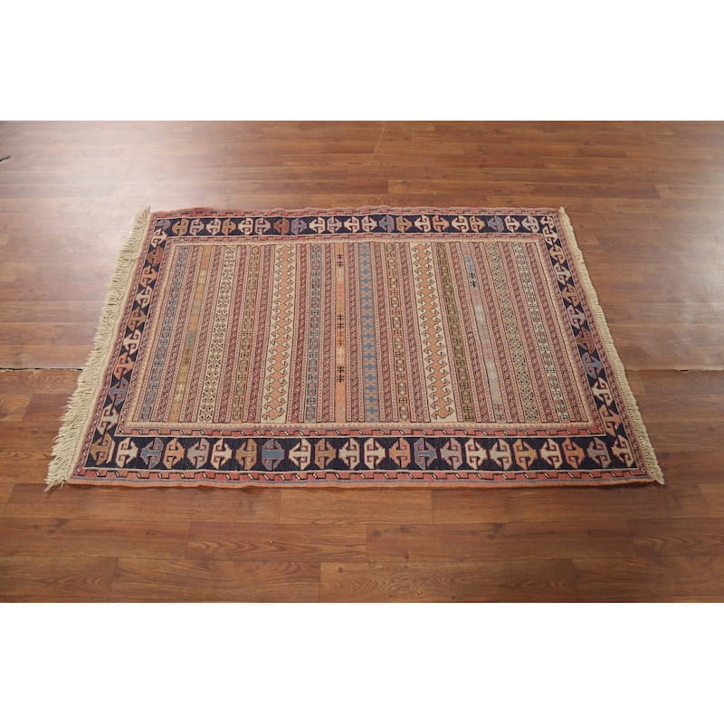Striped Geometric Kilim Persian Accent Rug Handmade Wool Carpet - 3'3"x 4'8"