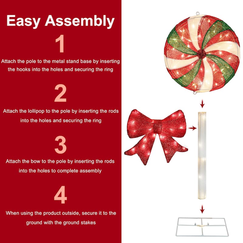 Puleo International 3' Pre-Lit Lollipop Christmas Holiday Decor with 80 Warm White Twinkling LED Lights