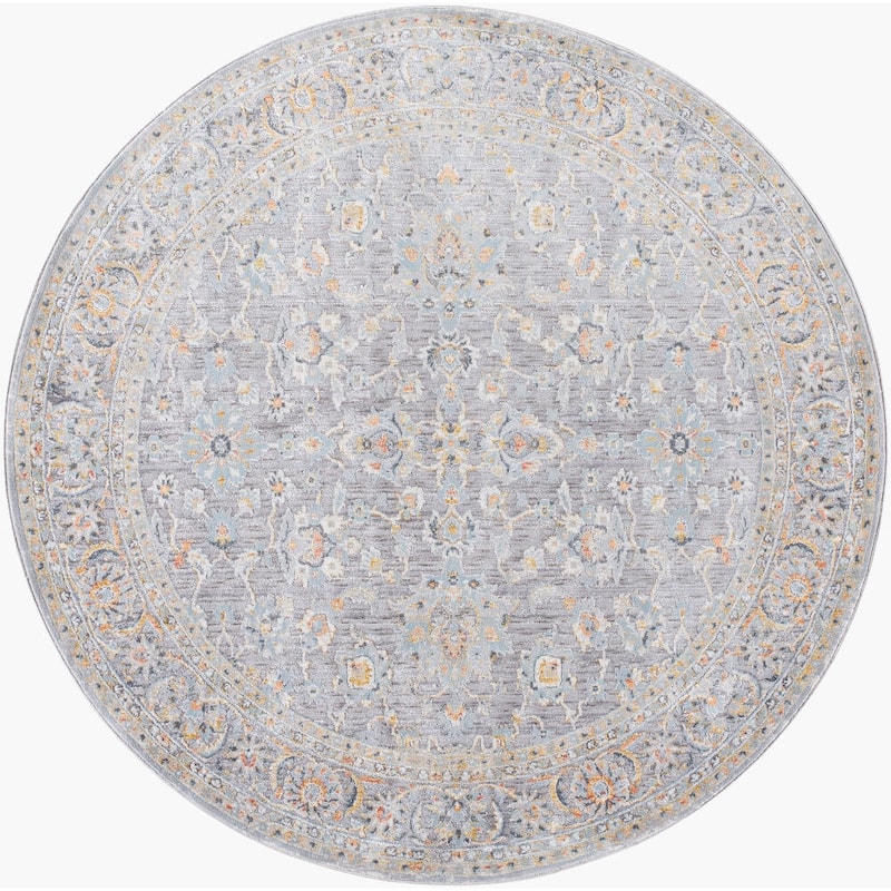 Livabliss Hassler Traditional Floral Area Rug - Grey/Blue - 6'7" Round