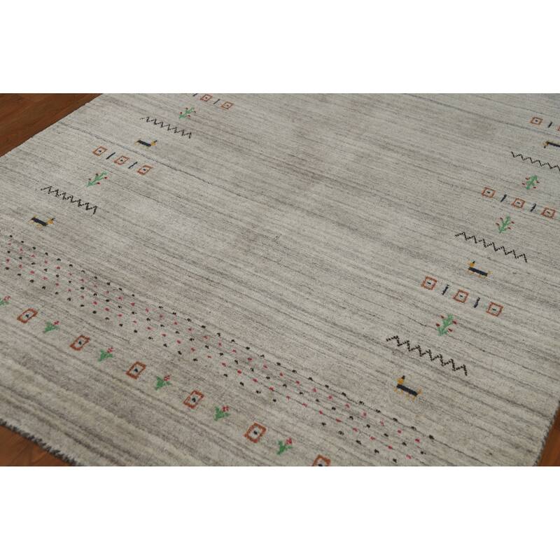 Tribal Gabbeh Indian Area Rug Bedroom Grey Handmade Wool Carpet - 5'0" x 7'9"