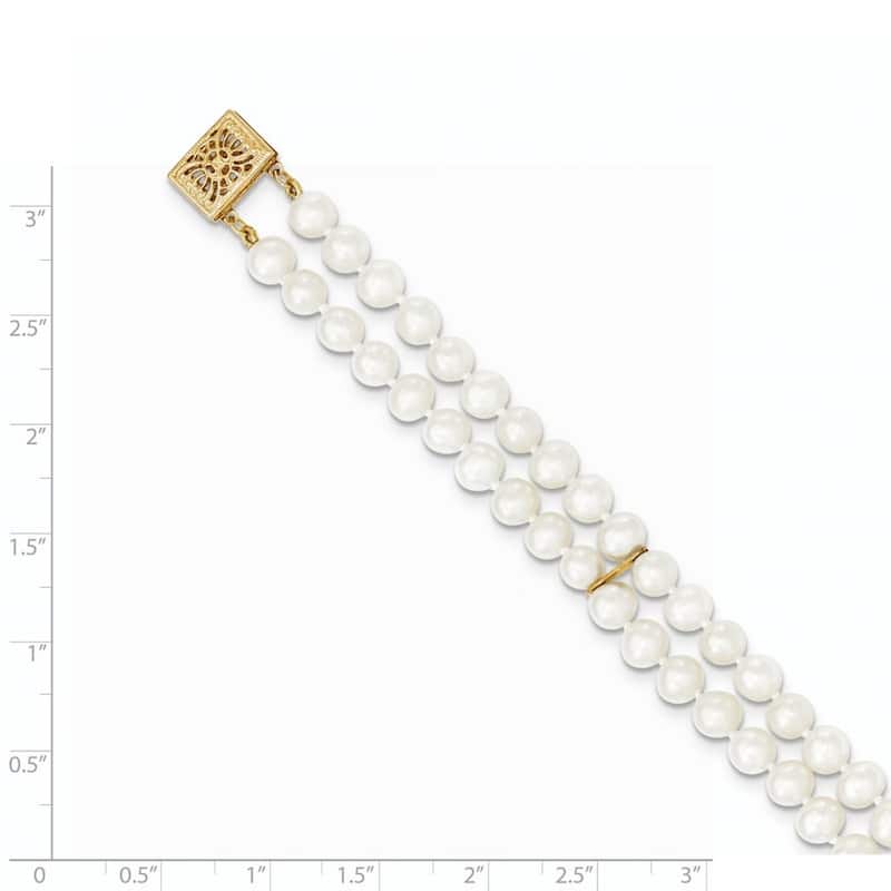 Curata 14k Yellow Gold 5 5.5mm 2 Strand Freshwater Cultured Pearl Bracelet 7.5 Inch