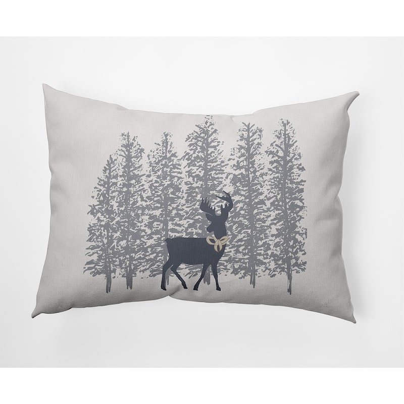 Reindeer Through the Woods Winter Soft Spun Polyester Decorative Throw Pillow - Specialty - Steel