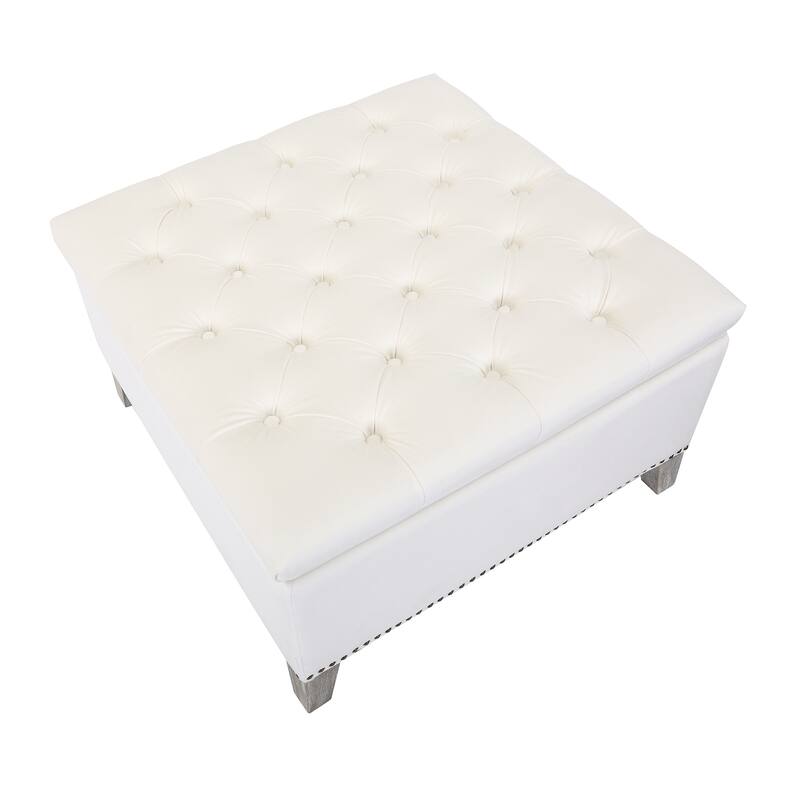 29.5" Wide Velvet Tufted Square Ottoman With Storage