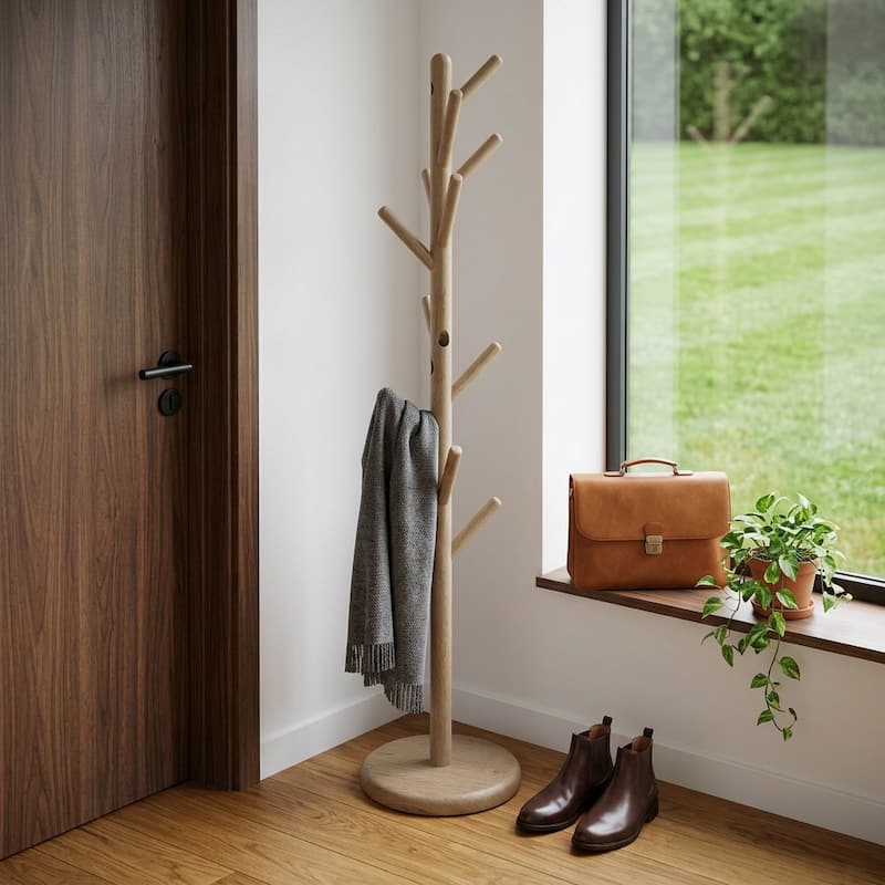 HomeRoots 67" Gray Solid Wood Ten Hook Freestanding Coat Rack - 15.00 in. x 67.00 in. x 15.00 in. - 15.00 in. x 67.00 in. x 15.00 in.