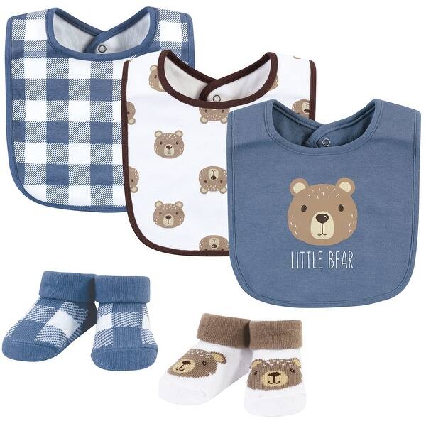 slide 1 of 1, Hudson Baby Infant Boy Cotton Bib and Sock Set, Little Bear, One Size - Little Bear - One Size One Size - Little Bear