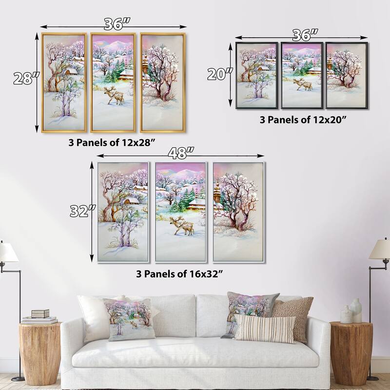 Designart "Winter VIllage Life" Traditional Framed Art Prints Set of 3