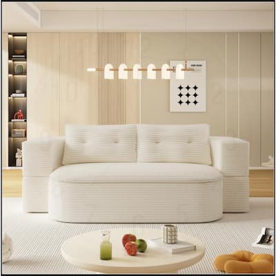 78.7 " W 2-in-1 Plush Corduroy Foldable Sofa