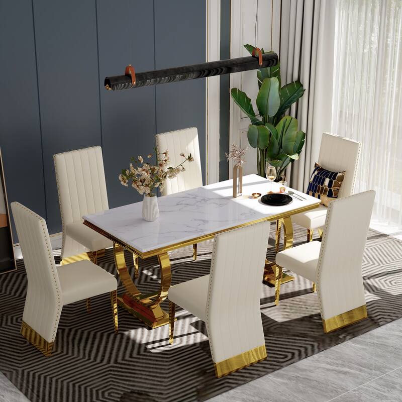70 inch Dining Table Set with Boucle Dining Chairs