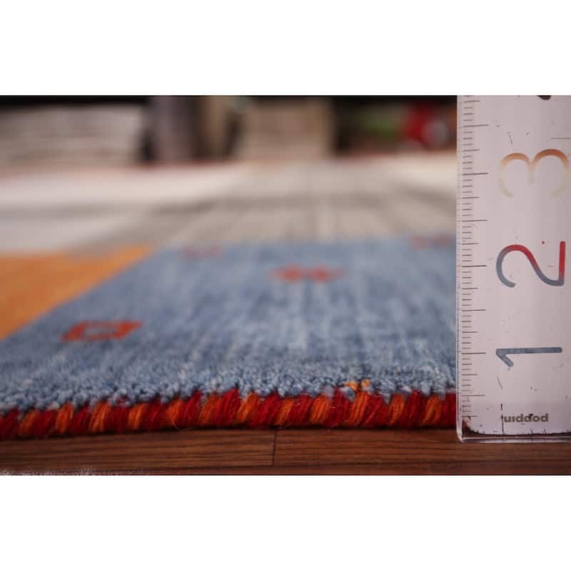 Striped Gabbeh Indian Area Rug Hand-Knotted Tribal Wool Carpet - 8'5"x 9'9"