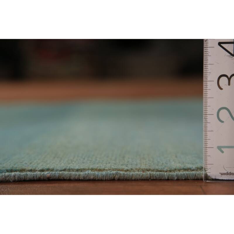 Green & Blue Gabbeh Modern Rug Handmade Stripe Wool Carpet - 3'4" x 4'10"