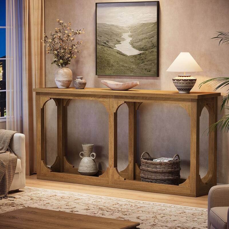 63-Inch Farmhouse Entryway Sofa Table Behind Couch