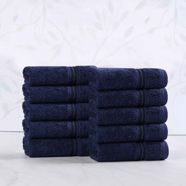 Superior Heritage Egyptian Cotton Absorbent Face Towel Set of 10 - Navy Blue