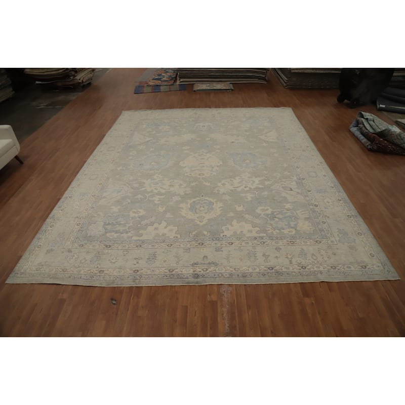 Hand Knotted Oriental 100% Wool Carpet Transitional All-Over Greys & Charcoal Oushak Area Rug - 15' 0'' X 12' 2''