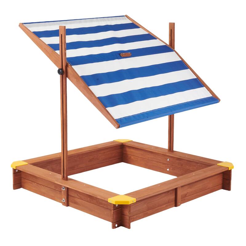Kids Sandbox with Cover, 46" Wooden Sand Box w/Adjustable Canopy, Large Outdoor Cedar Sandpit for Backyard Play