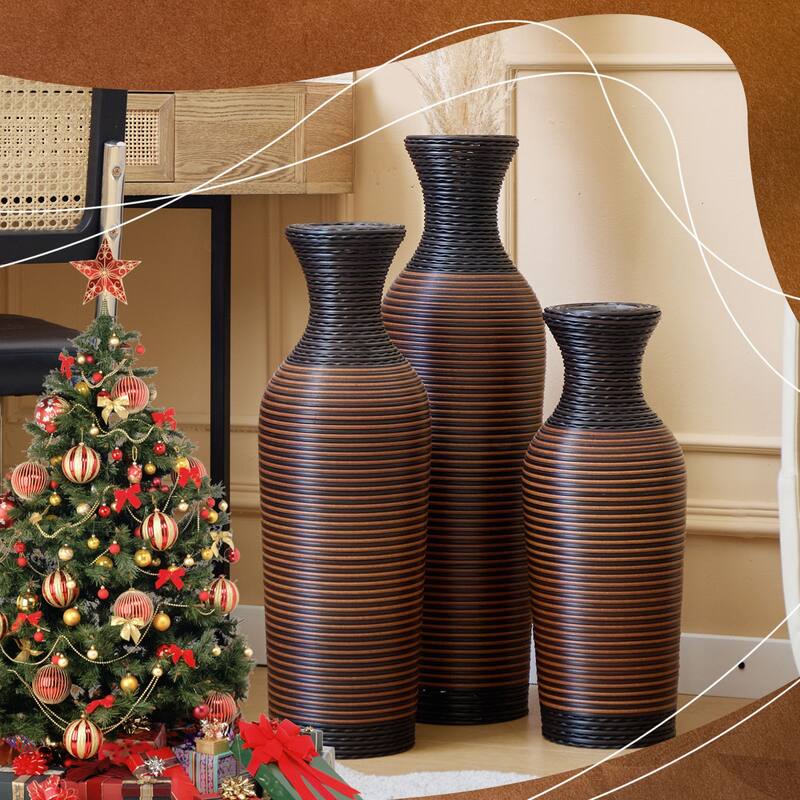 Hand-Woven PVC Rattan Floor Vase
