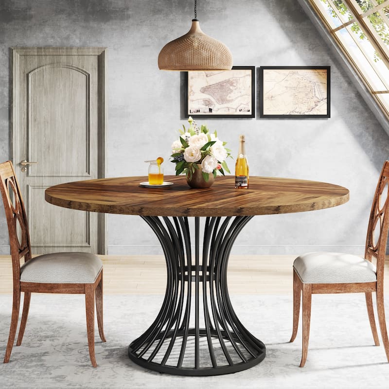 Round Dining Table for 4-6 People, 47-Inch Farmhouse Dinning Room Table Circle Kitchen Table