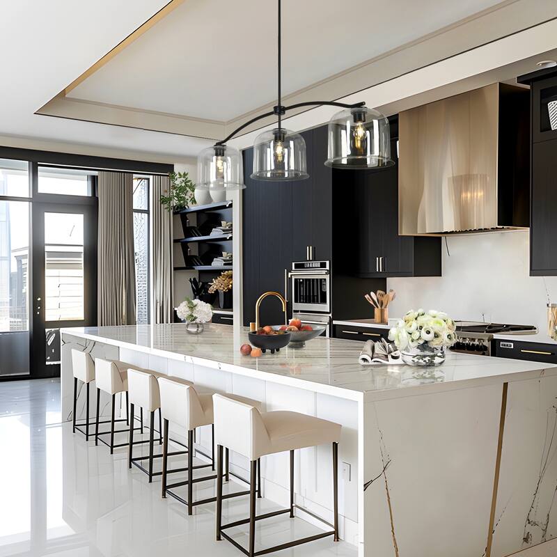 Modern Industrial Large 56"W Black 3-Light Linear Island Chandelier for Kitchen Island Dining Room - 55.9" W x 12" D x 14.2" H