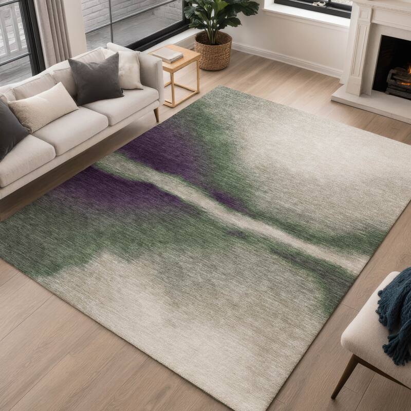 Machine Washable Indoor/ Outdoor Modern Landscape Chantille Rug