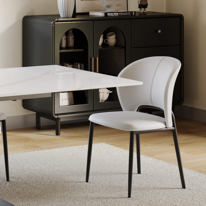 63"-94"Modern Extendable Dining Table for 6-10, Glossy White Kitchen Table with Black Carbon Steel Legs