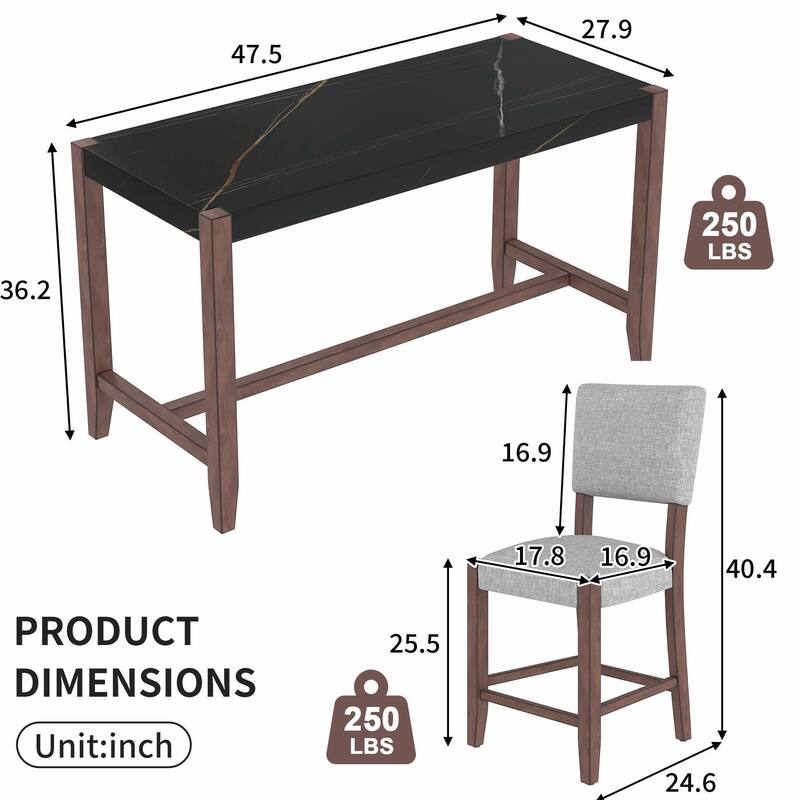 Space-Saving Dining Set - Marble Table & 4 Chairs