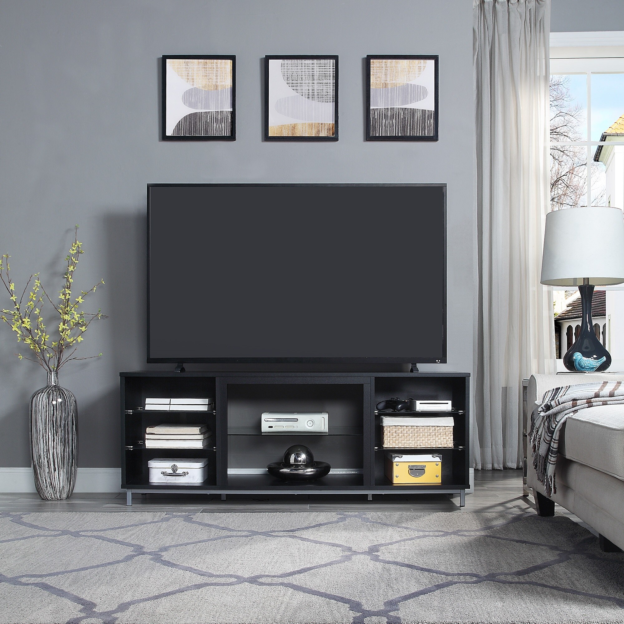 60 Inch TV Stand Onyx Finish Media Storage Console