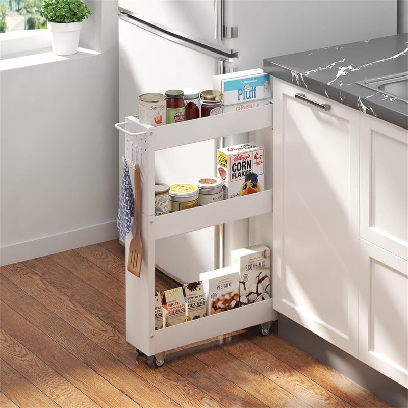Storage Cart 5 in Width 4Tier White Rolling Cart with Handle