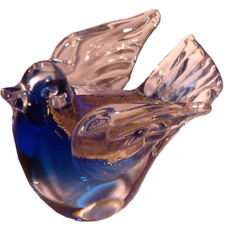 Blue And Gold Glass Dove Figurine