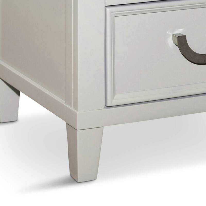 Roly Nightstand with 2 Drawers, Molded Details, Light Gray Solid Wood