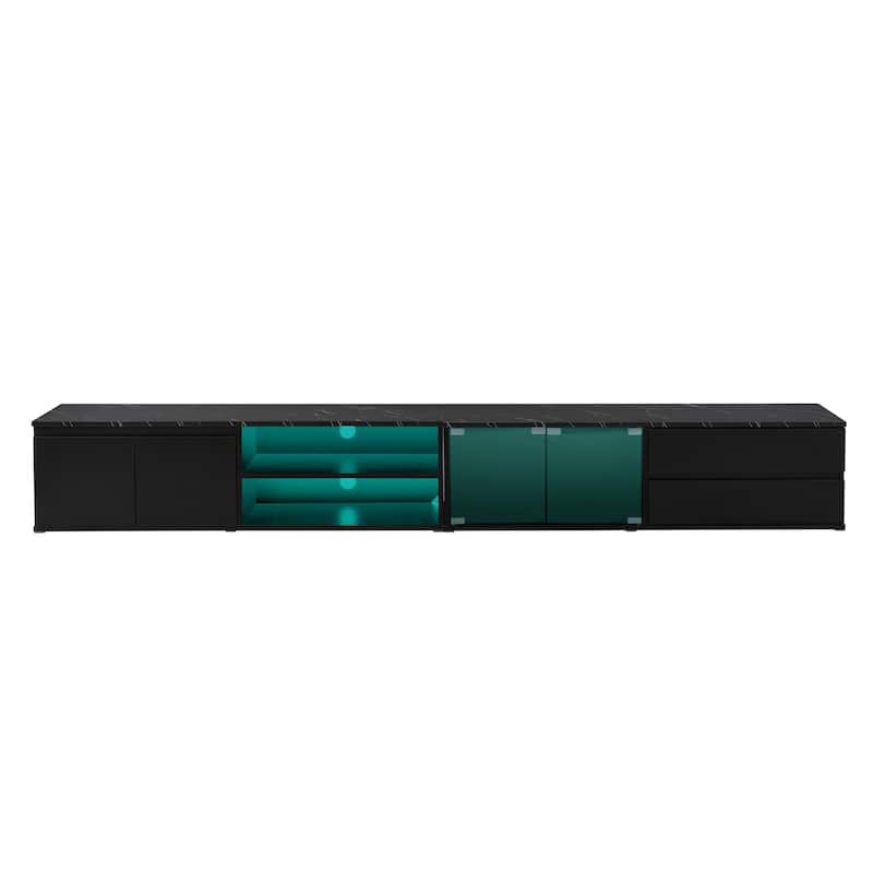 Black 94.5" TV Stand with Tempered Glass Doors, Drawers & Cabinets for TVs Up to 105"