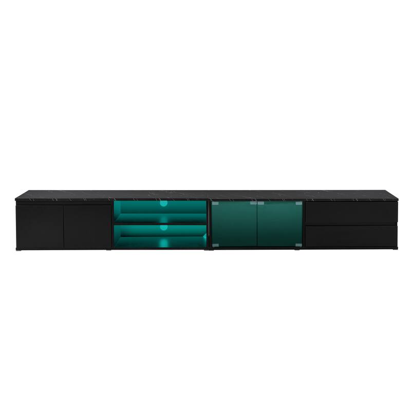 Modern Black TV Console Smooth Table top with 2 Drawers and 3 Storage for Living Room Entertainment Center