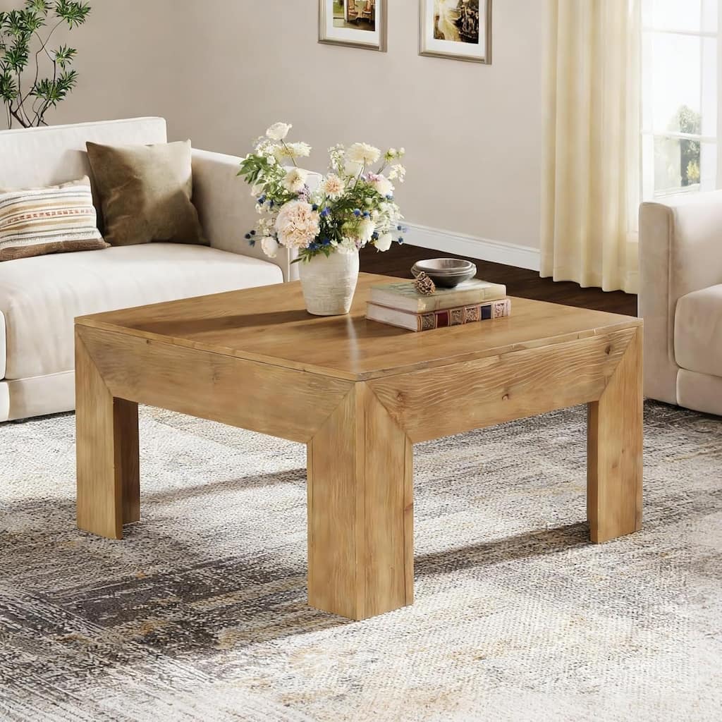 39" Solid Wood Square Coffee Table with Sturdy Legs, Easy Assembly