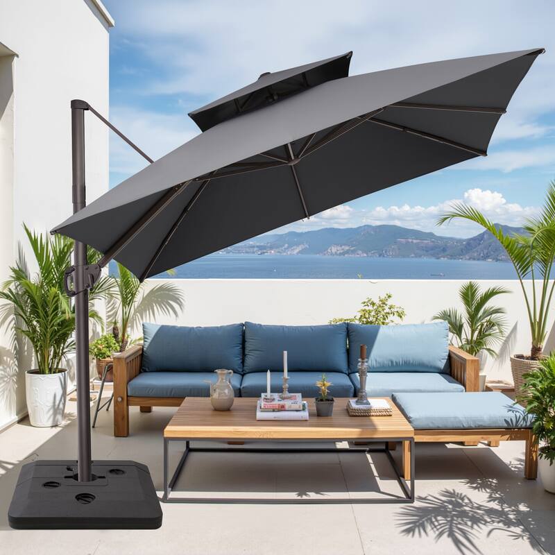 Crestlive Products 11 FT Square Patio Offset Cantilever Umbrella with Base