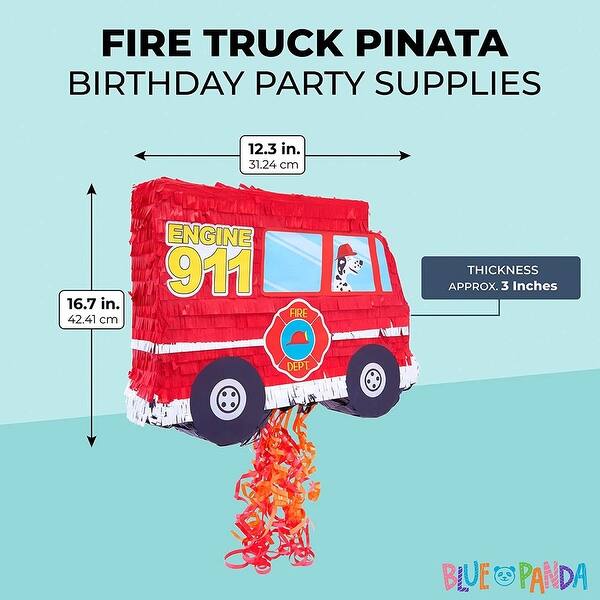Fire Truck Pull String Pinata for Birthday Party Decorations (16 x 12.3 ...