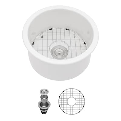 Kichae 18 Inch Ceramic Sink Undermount Round Small Kitchen Sink Bar Sink - 18 in.W x 18 in.D x 9 in.H