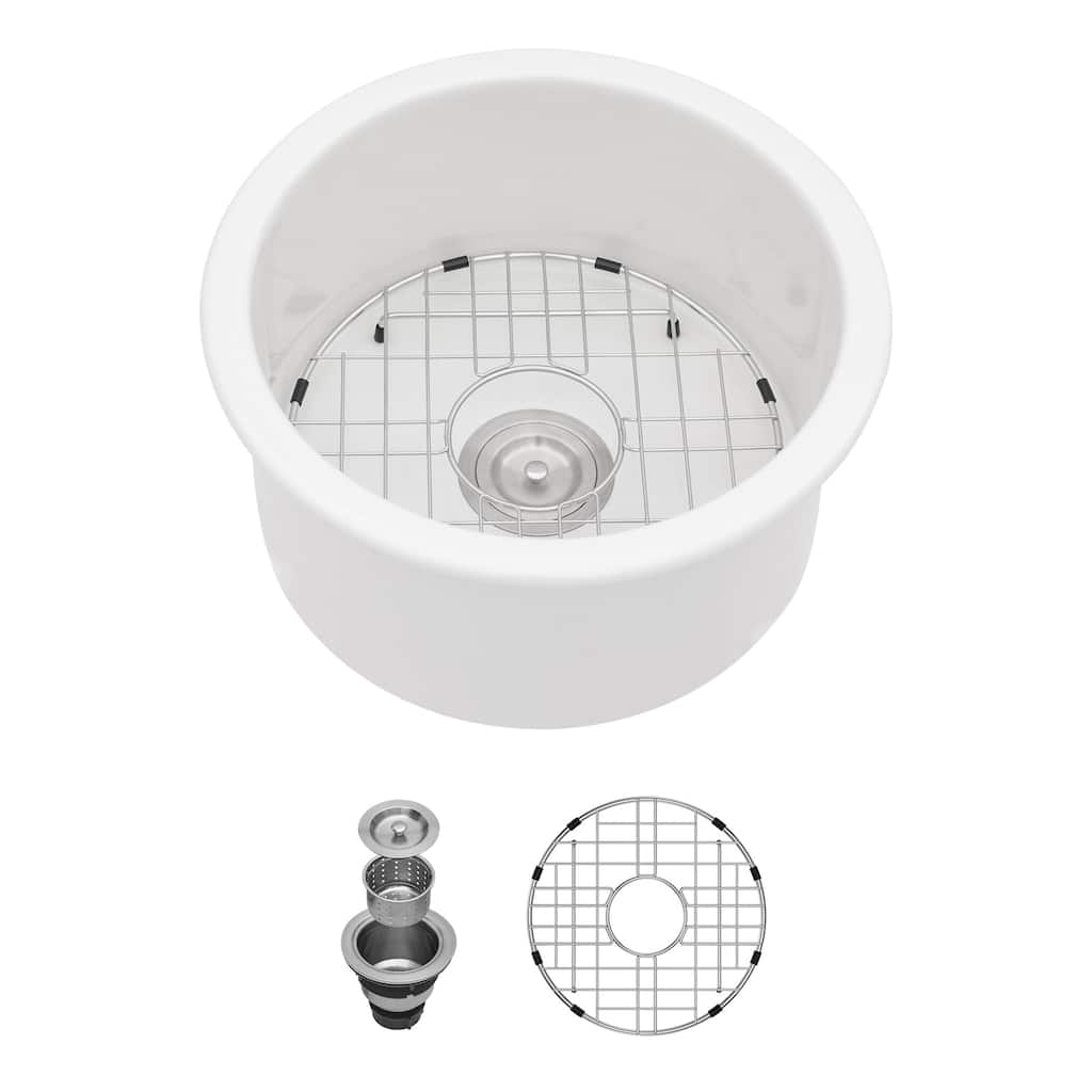 Kichae 18 Inch Ceramic Sink Undermount Round Small Kitchen Sink Bar Sink - 18 in.W x 18 in.D x 9 in.H