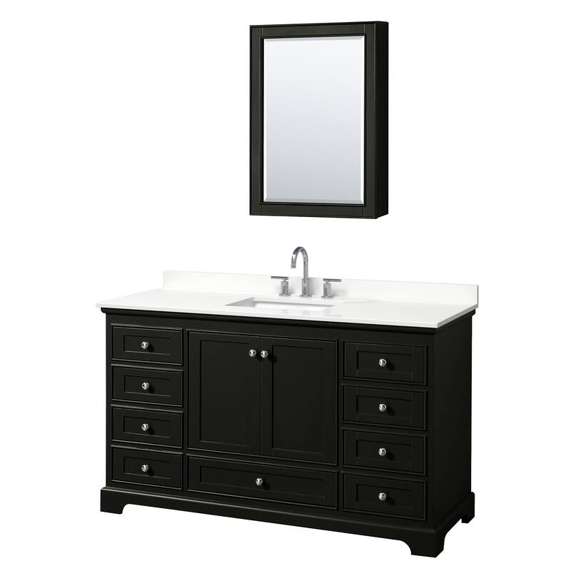Wyndham Collection WCS202060S-QTZ-US3MED Deborah 60" Free Standing - Dark Espresso / White Quartz Top / Polished Chrome