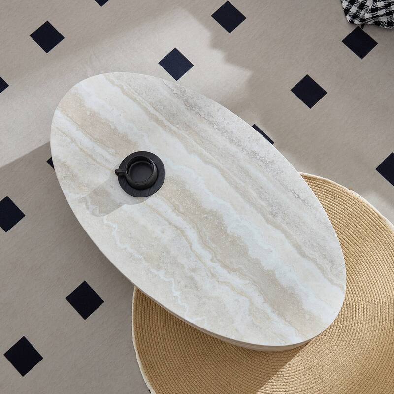 The oval natural marble coffee table side table in the living room