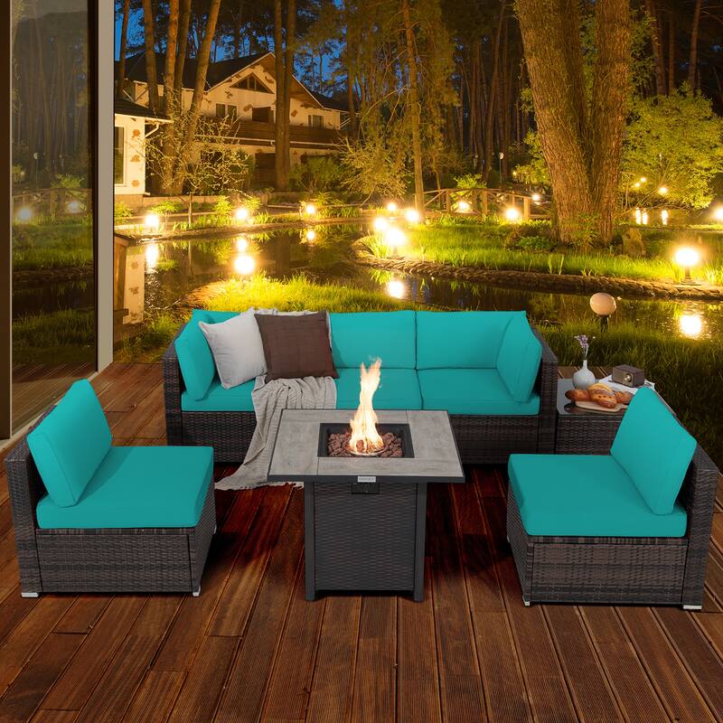 Costway 7PCS Patio Rattan Furniture Set 30'' Fire Pit Table Cover - See Details