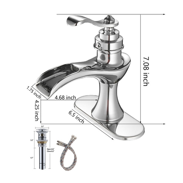 Greenspring Bathroom Sink Faucet Chrome Single Handle Bath Waterfall Lavatory Modern Faucets One Hole Lever Basin Mixer Tap Deck Mount Commercial Spout Supply Hose Lead-Free