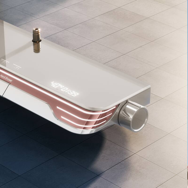 Exposed Tub and Shower Faucet with Hand Shower Brass Thermostatic Brass Wall Mount Complete Shower System with Waist Massage