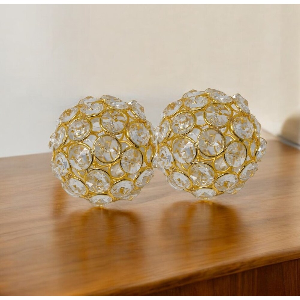HomeRoots 3" Gold Faux Crystal and Gold Decorative Orb Tabletop Sculpture - 3' X '3' X '3