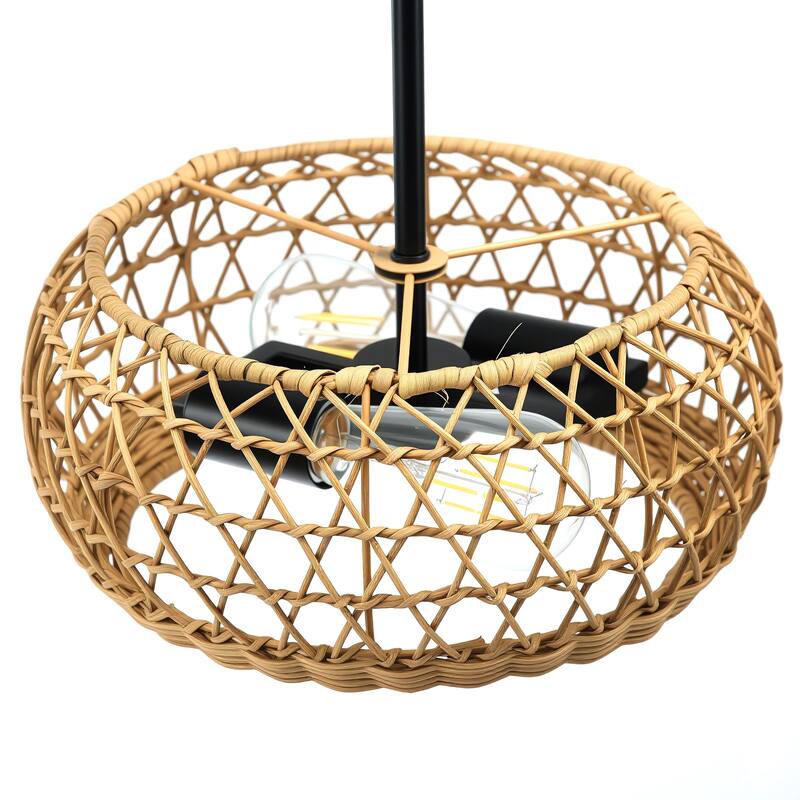 2-Light Hand Woven Pendant Rustic Hanging Lighting for Kitchen Island Bedroom, Dining Room, Living Room, Entryway - N/A