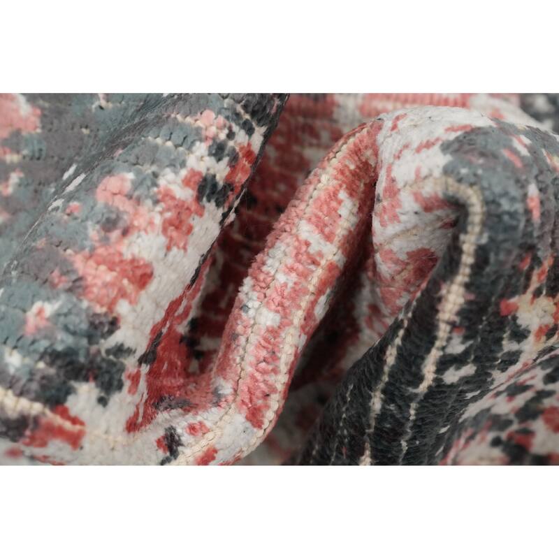 Hand Knotted Oriental Viscose Silk Carpet Modern All-Over Pink Abstract Area Rug - 4' 0'' X 2' 0''