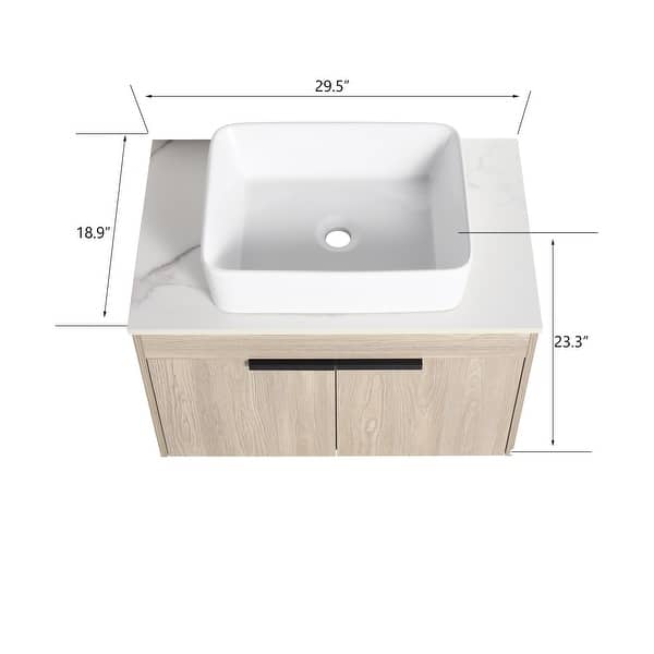 30-Inch Modern Double-Layer Bathroom Vanity Set with White Ceramic ...