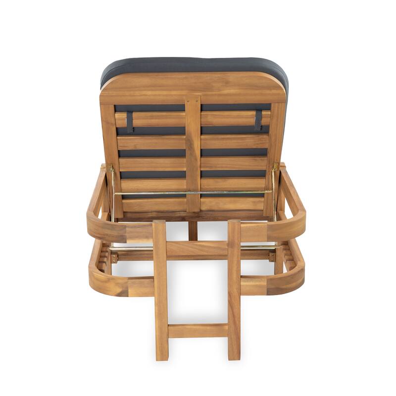 Roomfitters Outdoor Acacia Wood Chaise Lounge with Adjustable Backrest and Cushioned Seat for Patio or Poolside, Dark Gray