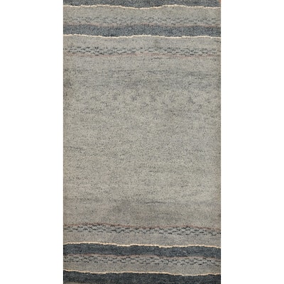 Hand Knotted Oriental 100% Wool Carpet Modern Modern Greys & Charcoal Gabbeh Area Rug - 4' 9'' X 2' 6''