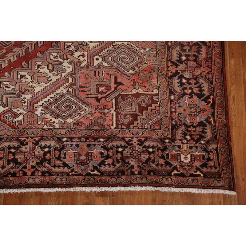 Vintage Vegetable Dye Heriz Persian Wool Area Rug Hand-knotted Carpet - 9'10" x 12'9"